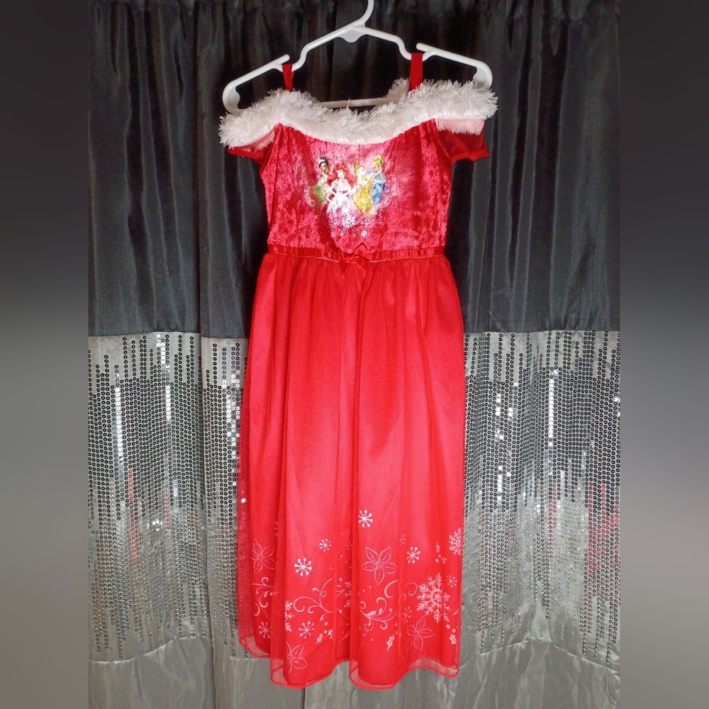 Disney Princess Holiday Christmas Dress With Shag Fur Trim